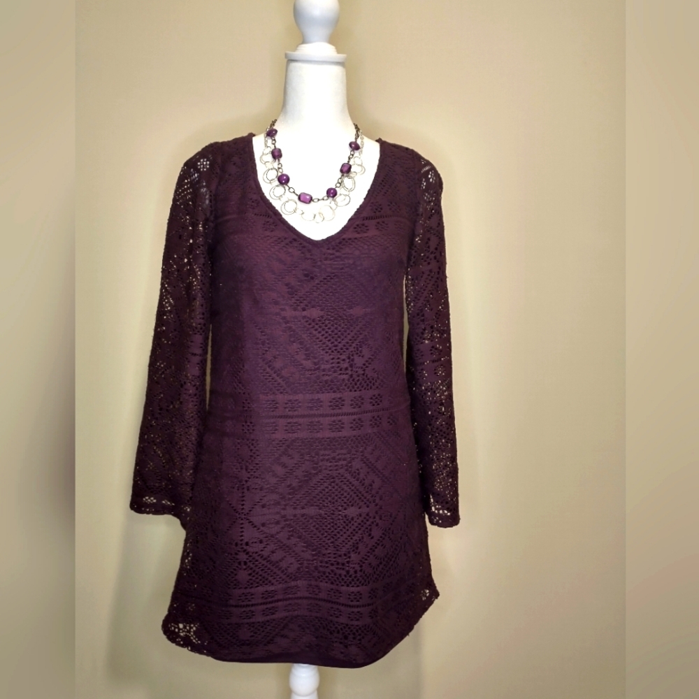 Exhilaration Purple V-neck Lace Dress